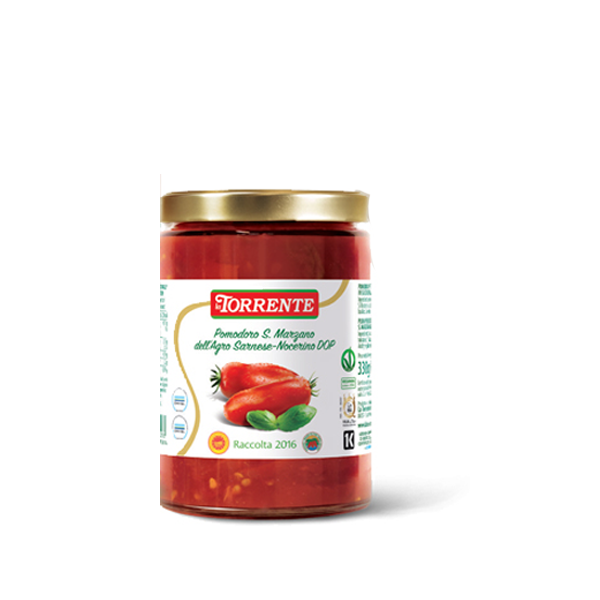 Pomodori Pelati S. Marzano DOP con basilico fresco Gr. 330