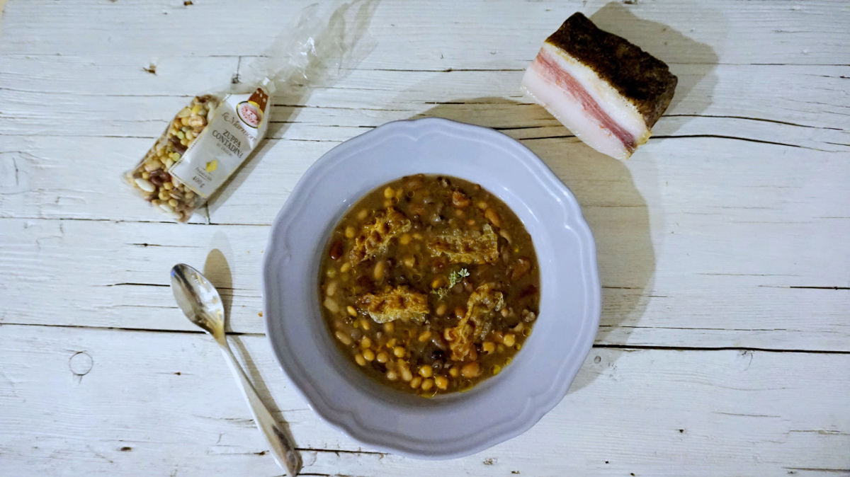 zuppa di legumi guanciale di mora romagnola